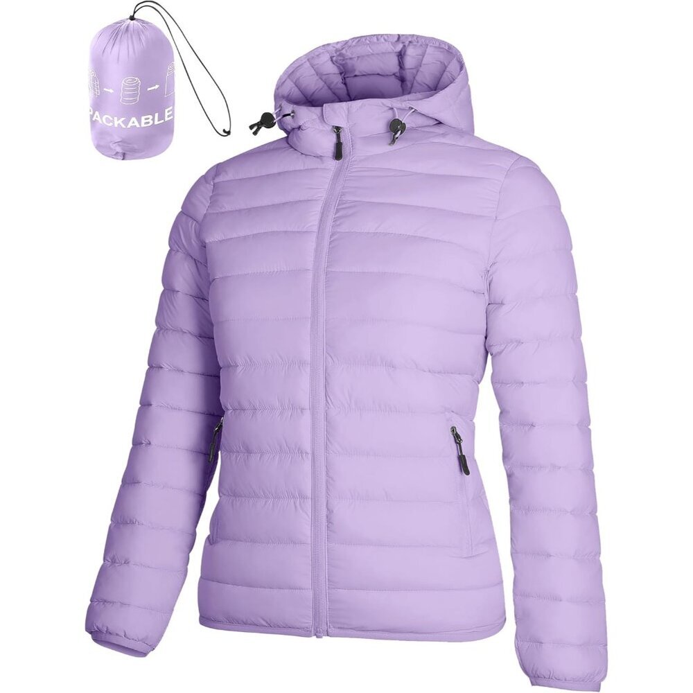 Women's Packable Puffer Jacket Hooded Lightweight Down Coat Winter Windproof War